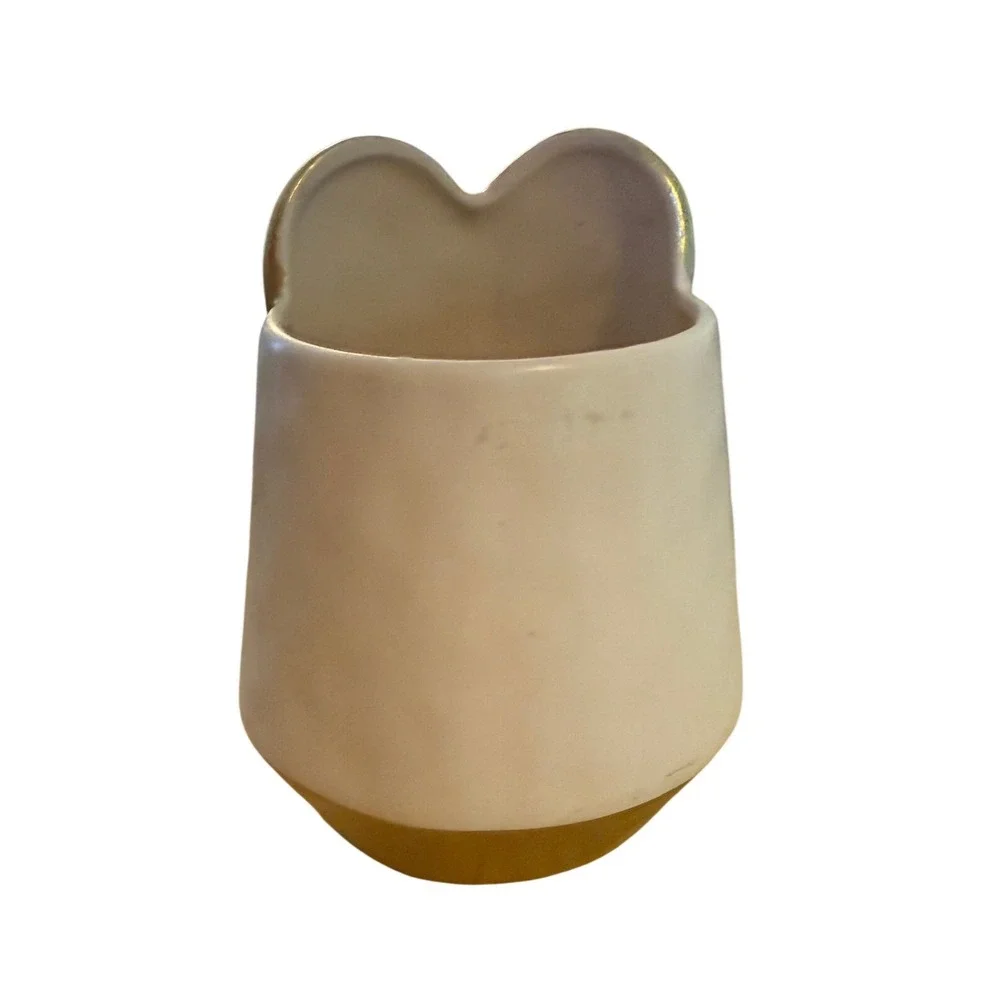 Burton + Burton White Ceramic‎ Vase with Gold Heart & Base 6.5 Inch